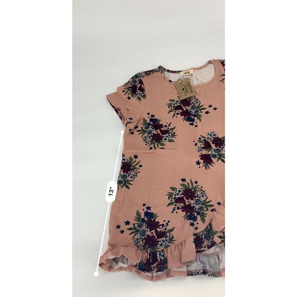NWT First Loce Womens Rose Ruffle Top Floral Short Sleeve Pink Sz M - Picture 4 of 6